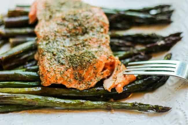 Roasted Lemon and Dill Salmon with Purple Asparagus