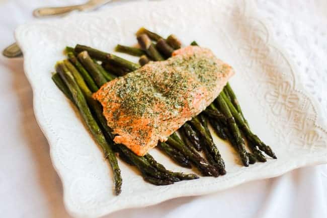 Roasted Lemon and Dill Salmon with Purple Asparagus