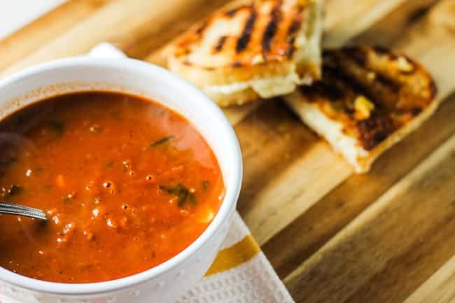 Rustic Tomato Basil Soup and Grilled Cheese Sandwiches