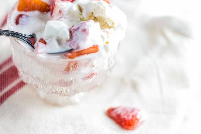 Strawberry Mango Fruit Compote Over Vanilla Ice Cream