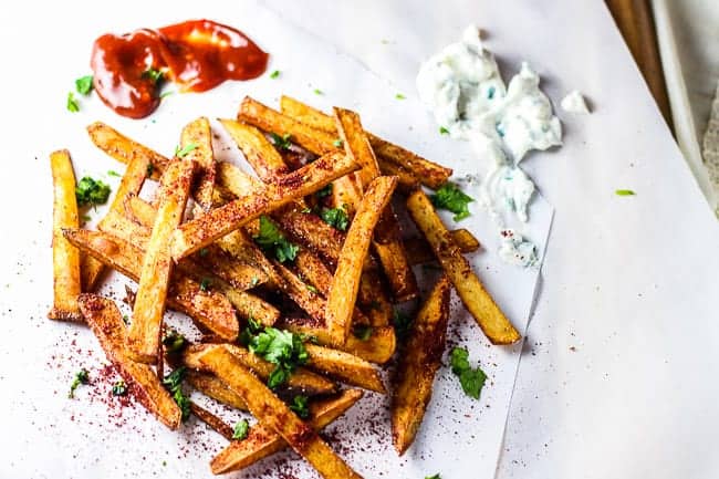 Sumac French Fries with Umami Ketchup and Sour Cream & Garlic Chive Dips