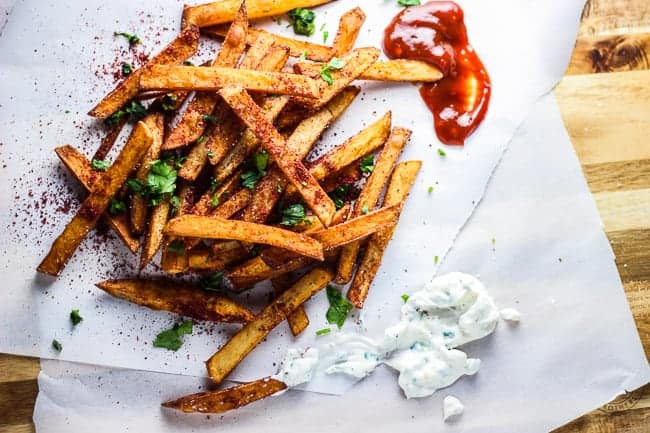 Sumac French Fries with Umami Ketchup and Sour Cream & Garlic Chive Dips