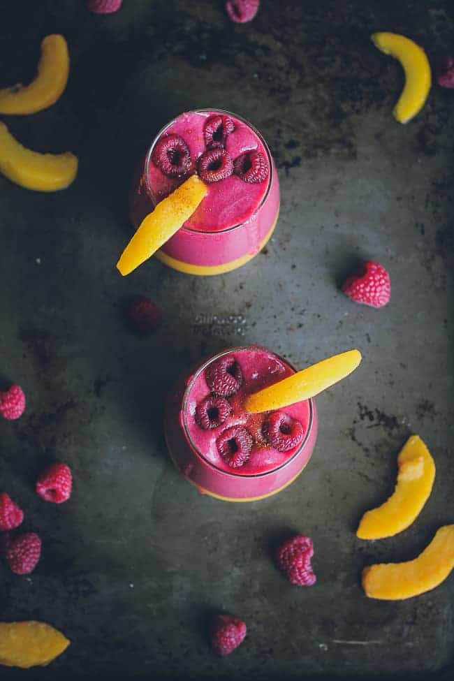Mango-Peach & Pomegranate-Raspberry Tropical Smoothie