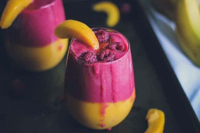 Mango-Peach & Pomegranate-Raspberry Tropical Smoothie