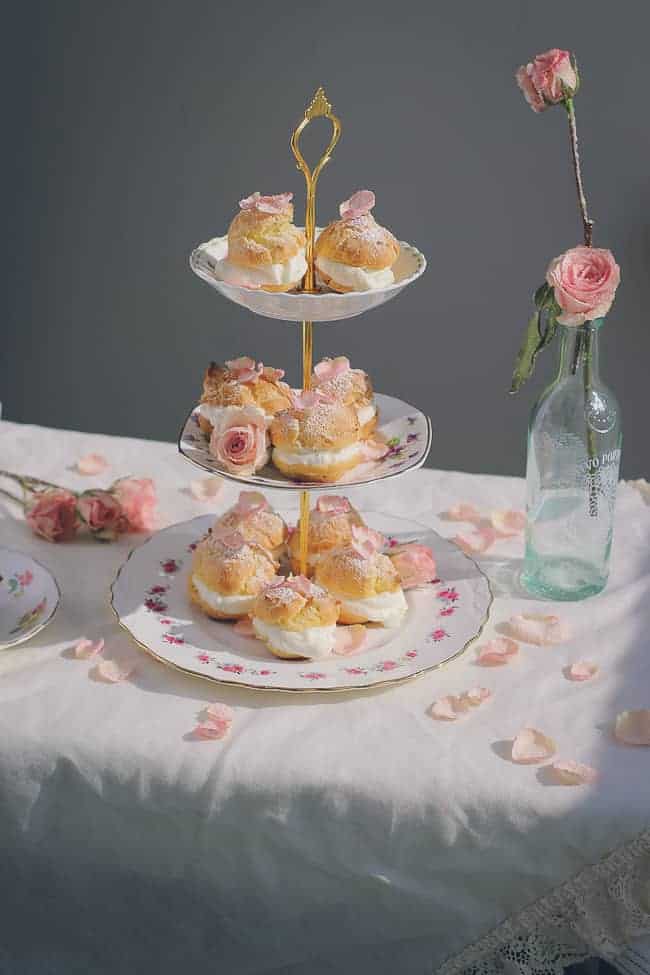 Rosewater Cream Puffs with Sugared Rose Petals-38
