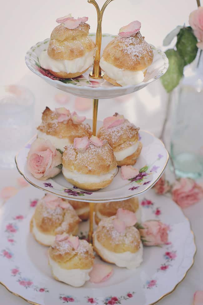 Rosewater Cream Puffs with Sugared Rose Petals-40